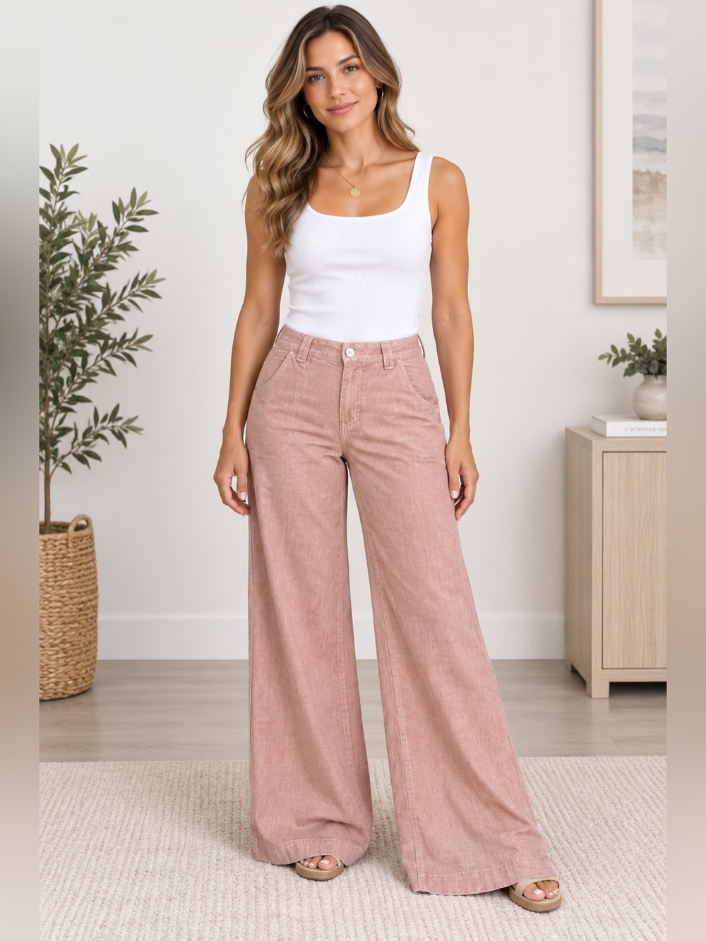 Anthropologie Daughters of the Liberation pink rose linen cotton flared pant 10